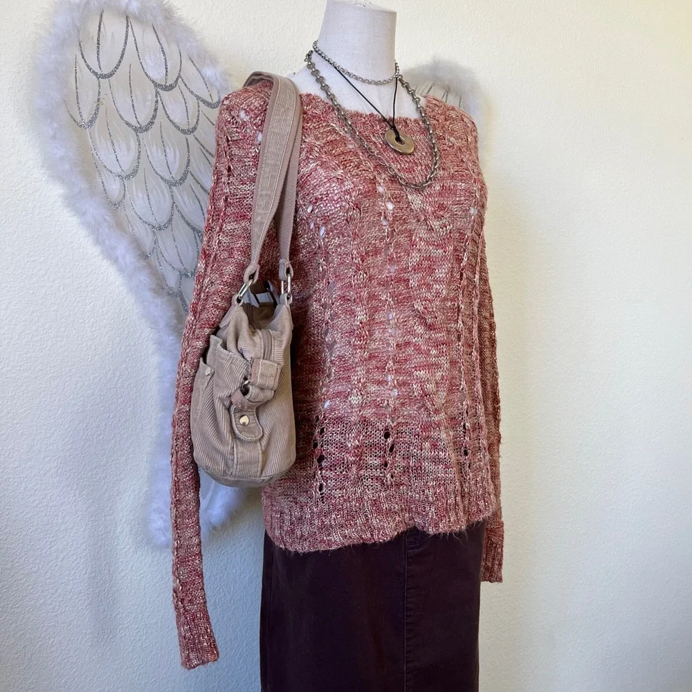 Whimsy Twee Boho Grunge Knit Sweater Distressed Layering‎ Cable Knit 2000s Girly